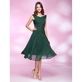 A-line V-neck Tea-length Chiffon Cocktail Dress