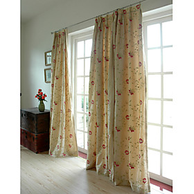 Beige Flower Embroidery Country Lined Window Curtain (Pair) Beige Flower Embroidery Country Lined Window Curtain (Pair)