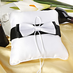 Wedding Collection: Ring Pillow Themes: Garden Theme Seasons: Spring, Summer, Autumn Color: White, Black Covering Fabric: Satin Embellishment: Bow, Sash, Petals Ring Pillow Size: 8 quot; times;8 quot; (20cm x 20cm) Net Weight (Kg): 0.10 Shipping Weight (Kg): 0.15 Tips: A must-have wedding accessory piece that adds a sweet touch to your wedding day. Black and White Ring Pillow