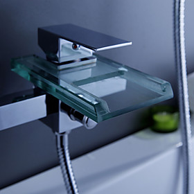 Contemporary Waterfall Tub Faucet with Glass Spout (Wall Mount)