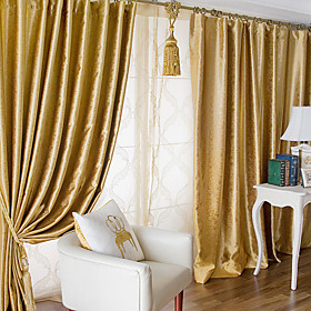 Honey Yellow Embossed Casual Blackout Curtain (Pair)