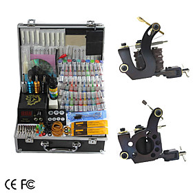 2 Cast Iron Tattoo Gun Kit  with LCD Power Supply and 40 Ink