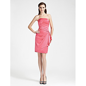 Sheath/ Column Strapless Knee-length Side-Draped Satin Bridesmaid Dress