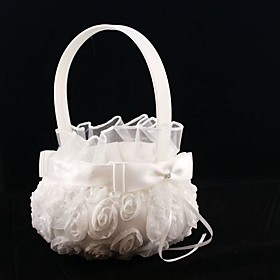 Pure White Rose Flower Girl Basket