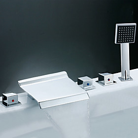 Brass Waterfall Tub Faucet with Hand Shower (Chrome Finish)