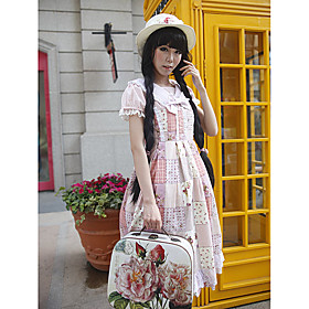 Short Sleeve Short Check Pattern Floral Cotton Sweet Lolita Dress