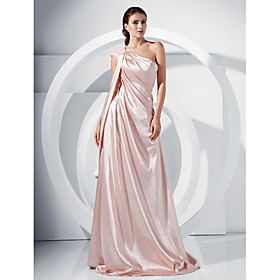 A-line One Shoulder Sweep/ Brush Train Satin Evening Dress
