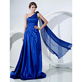 A-line One Shoulder Sweep/ Brush Train Chiffon Evening Dress