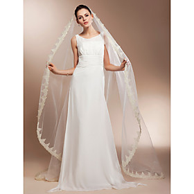 One-tier Cathedral Wedding Veils With Lace Applique Edge