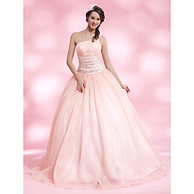 Ball Gown One Shoulder Floor-length Organza Satin Evening Dress