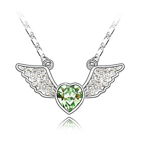 Heart With Wings Shape Crystal Necklaces In Silver Alloy More Colors Available