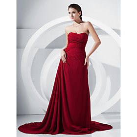 A-line Sweetheart Court Train Chiffon Evening Dress