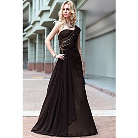 A-line/ Princess One Shoulder Floor-length Chiffon With Beading Ready-to-Wear Evening Dress