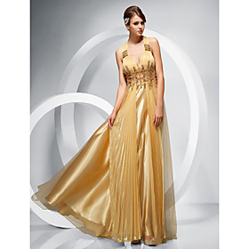 A-line Straps Sweep/ Brush Train Chiffon Tulle Evening Dress