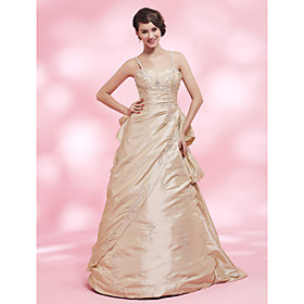 A-line Spaghetti Straps Floor-length Taffeta Evening Dress