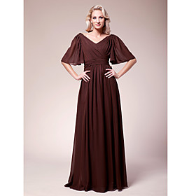 Sheath/Column V-neck Floor-length Chiffon Mother of the Bride Dress