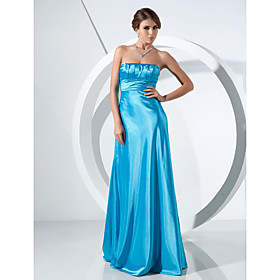 A-line Strapless Sweep/ Brush Train Elastic Woven Satin Evening Dress