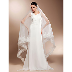 One-tier Cathedral Wedding Veils With Lace Applique Edge