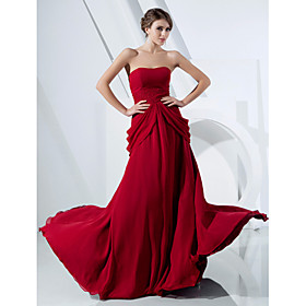 A-line Strapless Sweep/ Brush Train Chiffon Evening Dress