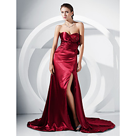 A-line Sweetheart Court Train Satin Evening Dress