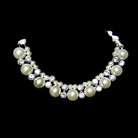 Imitation Pearl And Rhinestone With Ribbon Wedding Bridal Necklace