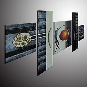 Hand-painted Abstract Oil Painting with Stretched Frame - Set of 5 Hand-painted Abstract Oil Painting with Stretched Frame - Set of 5