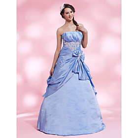 A-line Strapless Floor-length Taffeta Evening Dress