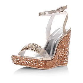 Top Quality Leather Upper High Heel Wedge Heel With Rhinestone Special Occasion Shoes/ Fashion Shoes