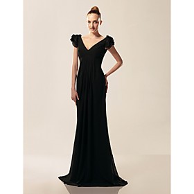 Chiffon Sheath/ Column V-neck Short Sleeve Floor-length Evening Dress