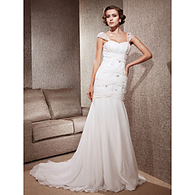 Trumpet/ Mermaid Straps Chapel Train Chiffon Lace Wedding Dress