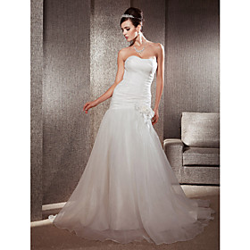 tromba / sirena innamorata cappella treno organza floreali abito da sposa