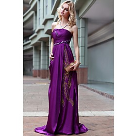 A-line/ Princess Sweep/Brush Train Satin Chiffon With Pattern/ Print Beading Ready-to-Wear Evening Dress