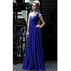 A-line/ Princess One Shoulder Floor-length Satin Chiffon With Crystal Detailing/ Criss Cross Ready-to-Wear Evening Dress