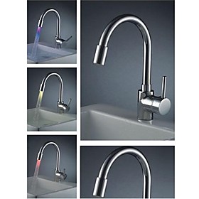 Chrome Finish Brass Kitchen Faucet with Color Changing LED Light