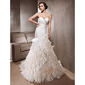Luxury Delicate Beaded Taffeta Chapel Train Wedding Dress