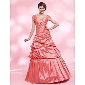 A-line Square Floor-length Taffeta Evening Dress