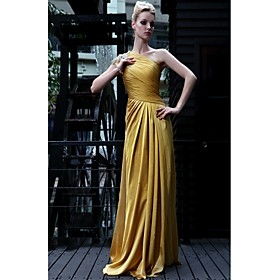 Sheath/ Column One Shoulder Floor-length Satin Chiffon With Beading/ Side Draping Evening Dress