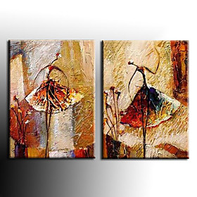 Hand-painted Abstract Oil Painting with Stretched Frame - Set of 2