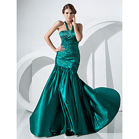 Trumpet/ Mermaid Straps Sweep/ Brush Train Elastic Silk-like Satin Evening Dress