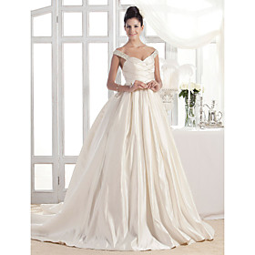 A-line Off-the-shoulder Court Train Satin Wedding Dress