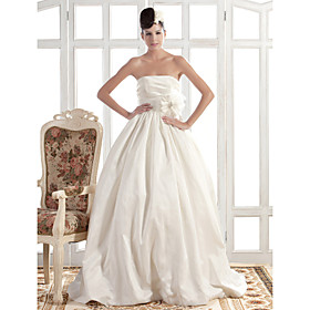 A-line Strapless Chapel Train Taffeta Wedding Dress