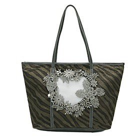 TS Green Zebra Print Flower Embroidery Long Shoulder Bag(45cm 29cm 12cm) TS Green Zebra Print Flower Embroidery Long Shoulder Bag(45cm 29cm 12cm)