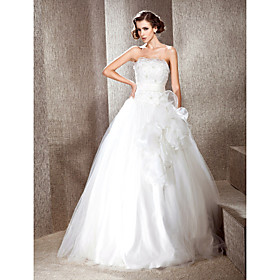 A-line Strapless Floor-length Satin Wedding Dress