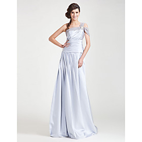 A-line One Shoulder Floor-length Chiffon Satin Bridesmaid Dress