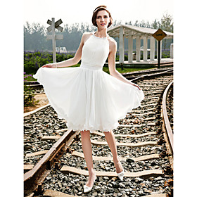 A-line Halter Knee-length Chiffon Wedding Dress