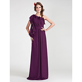 Sheath/ Column One Shoulder Floor-length Chiffon Bridesmaid Dress Sheath/ Column One Shoulder Floor-length Chiffon Bridesmaid Dress