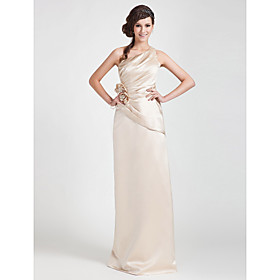 Sheath/ Column One Shoulder Floor-length Satin Bridesmaid Dress
