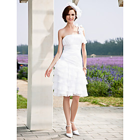 A-line One Shoulder Knee-length Chiffon Wedding Dress