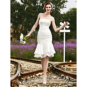 Trumpet/ Mermaid Strapless Knee-length Satin Lace Wedding Dress