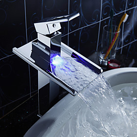 Sprinkle® - Color Changing LED Waterfall Bathroom Sink Faucet (Tall) with Pop up Waste